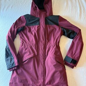 Hollister Women's Burgundy and Black Hooded winter jacket S